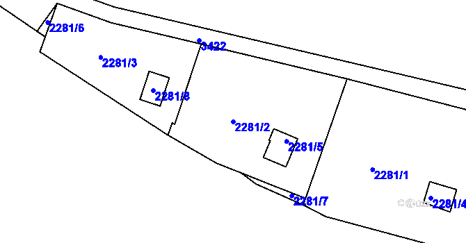 Parcela st. 2281/2 v KÚ Pelhřimov, Katastrální mapa