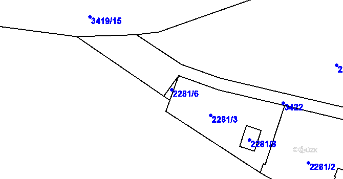 Parcela st. 2281/6 v KÚ Pelhřimov, Katastrální mapa