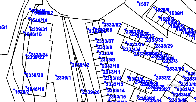 Parcela st. 2333/8 v KÚ Pelhřimov, Katastrální mapa