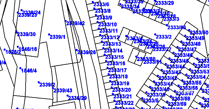 Parcela st. 2333/15 v KÚ Pelhřimov, Katastrální mapa