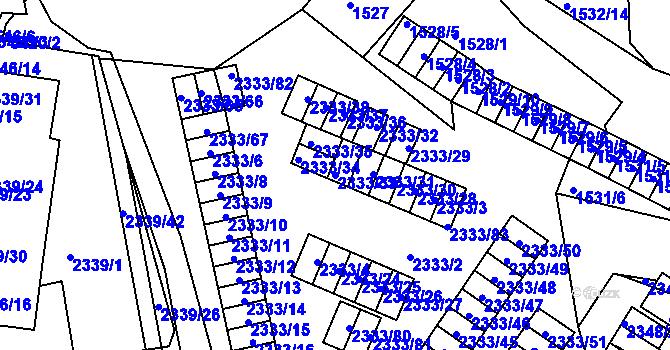Parcela st. 2333/33 v KÚ Pelhřimov, Katastrální mapa