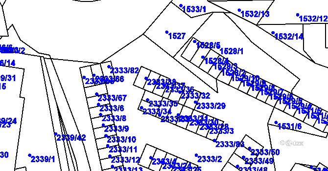 Parcela st. 2333/36 v KÚ Pelhřimov, Katastrální mapa