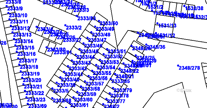 Parcela st. 2333/52 v KÚ Pelhřimov, Katastrální mapa