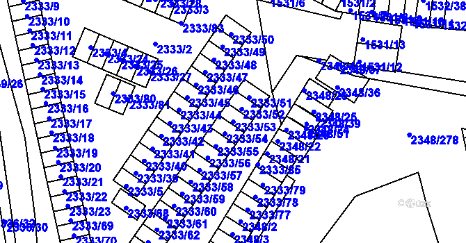 Parcela st. 2333/53 v KÚ Pelhřimov, Katastrální mapa