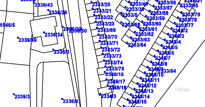 Parcela st. 2333/73 v KÚ Pelhřimov, Katastrální mapa