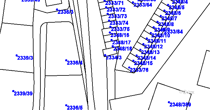 Parcela st. 2334/3 v KÚ Pelhřimov, Katastrální mapa
