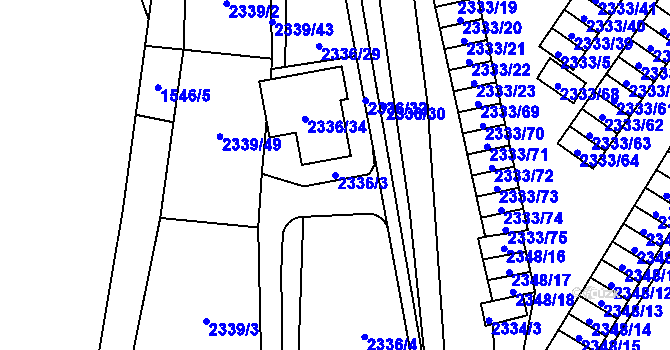 Parcela st. 2336/3 v KÚ Pelhřimov, Katastrální mapa
