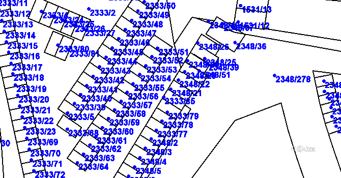 Parcela st. 2348/21 v KÚ Pelhřimov, Katastrální mapa