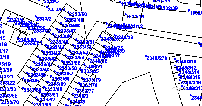 Parcela st. 2348/51 v KÚ Pelhřimov, Katastrální mapa