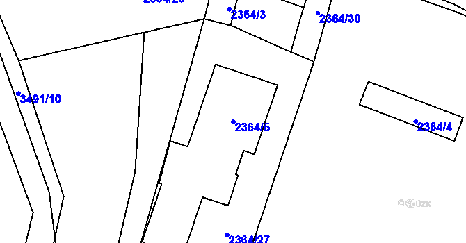 Parcela st. 2364/5 v KÚ Pelhřimov, Katastrální mapa