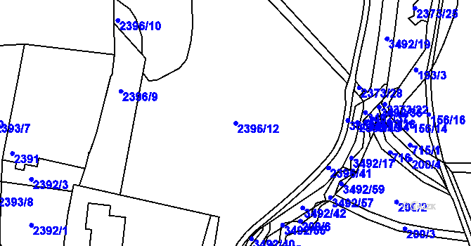 Parcela st. 2396/12 v KÚ Pelhřimov, Katastrální mapa