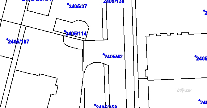 Parcela st. 2405/42 v KÚ Pelhřimov, Katastrální mapa
