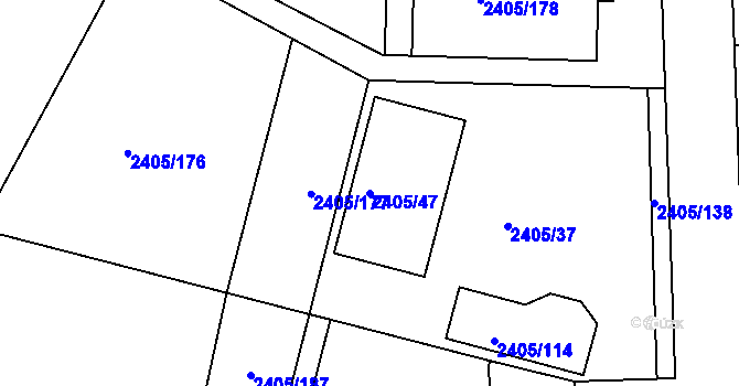 Parcela st. 2405/47 v KÚ Pelhřimov, Katastrální mapa