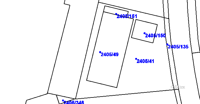 Parcela st. 2405/49 v KÚ Pelhřimov, Katastrální mapa