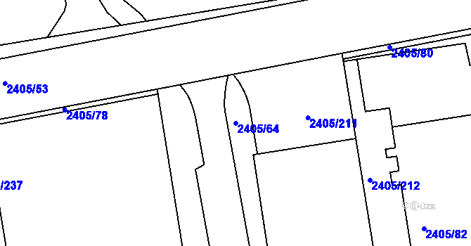 Parcela st. 2405/64 v KÚ Pelhřimov, Katastrální mapa