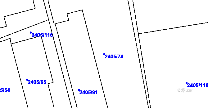Parcela st. 2405/74 v KÚ Pelhřimov, Katastrální mapa