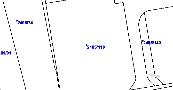 Parcela st. 2405/110 v KÚ Pelhřimov, Katastrální mapa