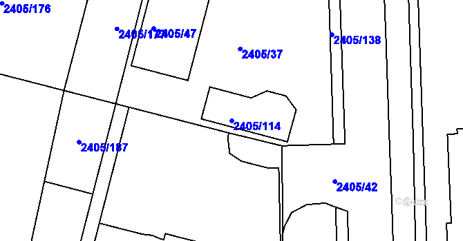 Parcela st. 2405/114 v KÚ Pelhřimov, Katastrální mapa
