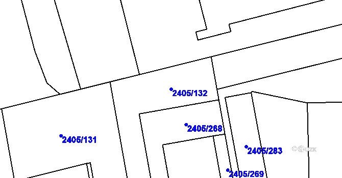 Parcela st. 2405/132 v KÚ Pelhřimov, Katastrální mapa