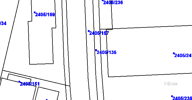 Parcela st. 2405/136 v KÚ Pelhřimov, Katastrální mapa
