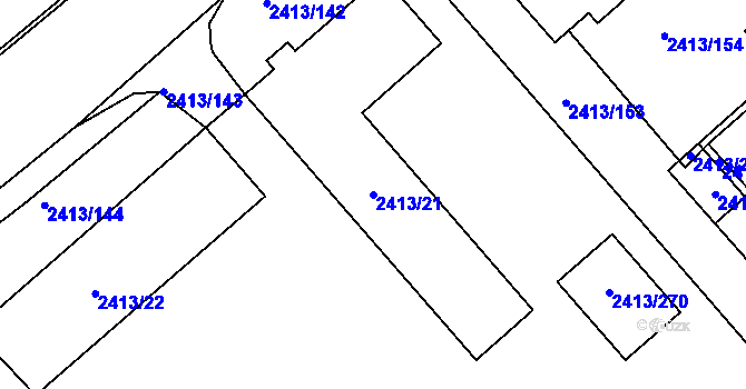 Parcela st. 2413/21 v KÚ Pelhřimov, Katastrální mapa