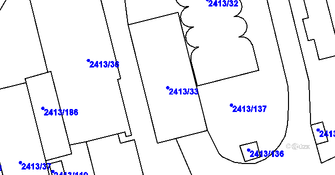 Parcela st. 2413/33 v KÚ Pelhřimov, Katastrální mapa