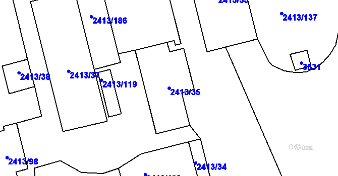 Parcela st. 2413/35 v KÚ Pelhřimov, Katastrální mapa