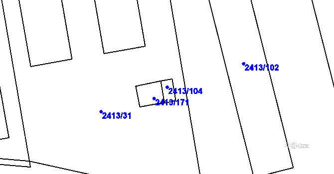 Parcela st. 2413/104 v KÚ Pelhřimov, Katastrální mapa