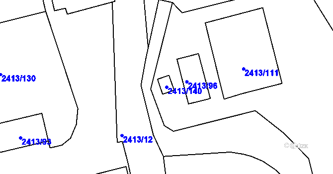 Parcela st. 2413/140 v KÚ Pelhřimov, Katastrální mapa