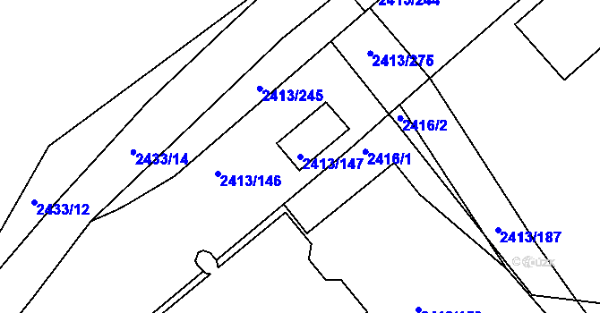 Parcela st. 2413/147 v KÚ Pelhřimov, Katastrální mapa