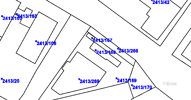 Parcela st. 2413/168 v KÚ Pelhřimov, Katastrální mapa