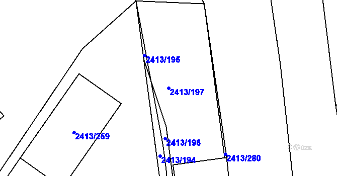 Parcela st. 2413/197 v KÚ Pelhřimov, Katastrální mapa
