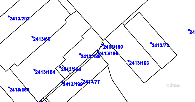 Parcela st. 2413/198 v KÚ Pelhřimov, Katastrální mapa