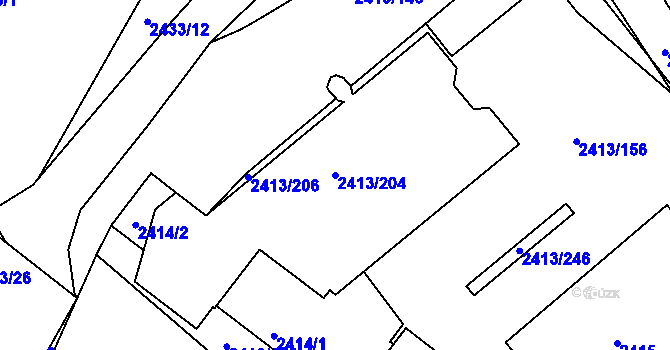Parcela st. 2413/204 v KÚ Pelhřimov, Katastrální mapa