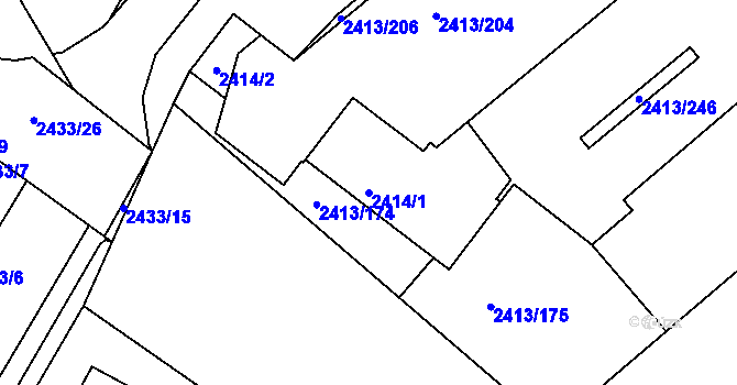 Parcela st. 2414/1 v KÚ Pelhřimov, Katastrální mapa