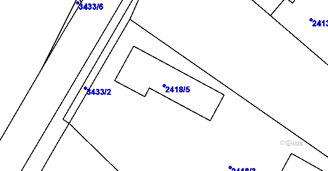 Parcela st. 2418/5 v KÚ Pelhřimov, Katastrální mapa