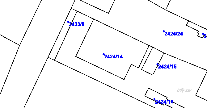 Parcela st. 2424/14 v KÚ Pelhřimov, Katastrální mapa