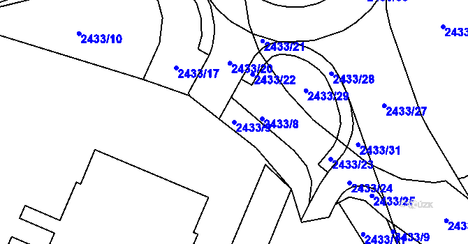 Parcela st. 2433/9 v KÚ Pelhřimov, Katastrální mapa