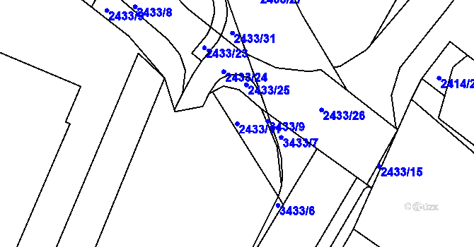 Parcela st. 2433/11 v KÚ Pelhřimov, Katastrální mapa