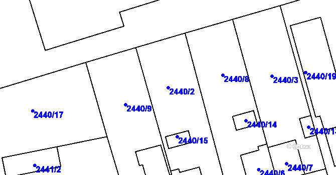 Parcela st. 2440/2 v KÚ Pelhřimov, Katastrální mapa