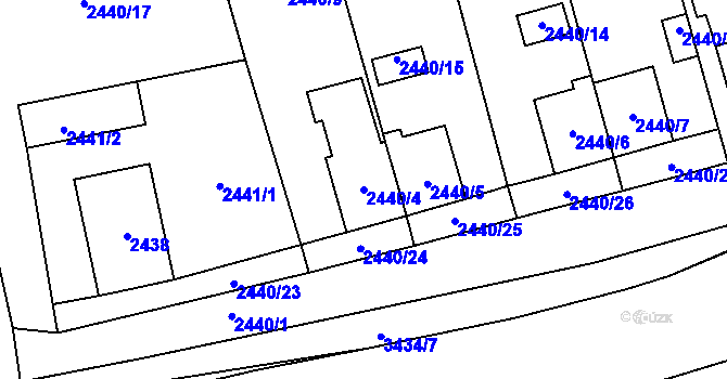 Parcela st. 2440/4 v KÚ Pelhřimov, Katastrální mapa