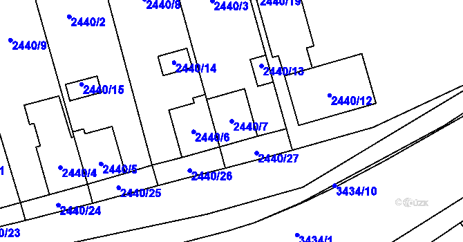 Parcela st. 2440/7 v KÚ Pelhřimov, Katastrální mapa