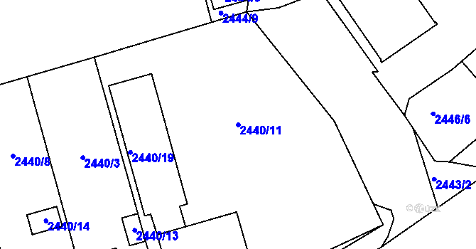 Parcela st. 2440/11 v KÚ Pelhřimov, Katastrální mapa