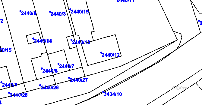 Parcela st. 2440/12 v KÚ Pelhřimov, Katastrální mapa
