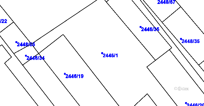 Parcela st. 2446/1 v KÚ Pelhřimov, Katastrální mapa