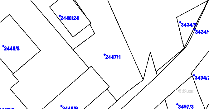 Parcela st. 2447/1 v KÚ Pelhřimov, Katastrální mapa