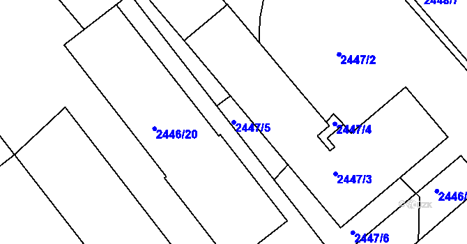 Parcela st. 2447/5 v KÚ Pelhřimov, Katastrální mapa