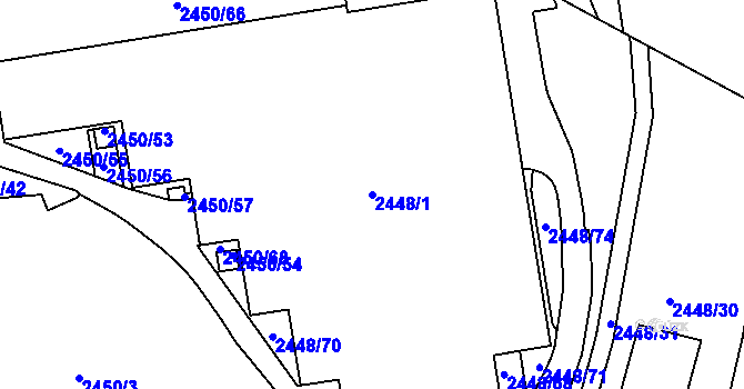 Parcela st. 2448/1 v KÚ Pelhřimov, Katastrální mapa