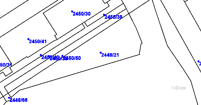 Parcela st. 2448/21 v KÚ Pelhřimov, Katastrální mapa