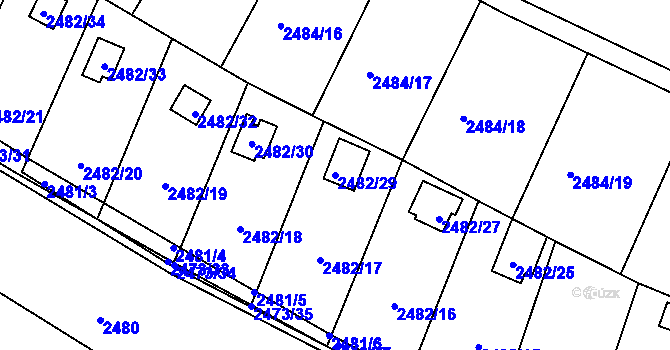 Parcela st. 2482/29 v KÚ Pelhřimov, Katastrální mapa
